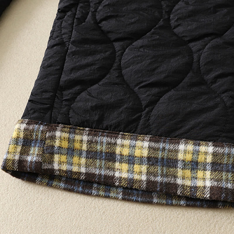 Pantalones térmicos de algodón a cuadros con diseño de líneas curvas de Buddha Stones para mujer, cintura elástica, cordón ajustable y bolsillos. - image 3