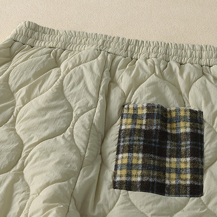 Pantalones térmicos de algodón a cuadros con diseño de líneas curvas de Buddha Stones para mujer, cintura elástica, cordón ajustable y bolsillos. - image 9