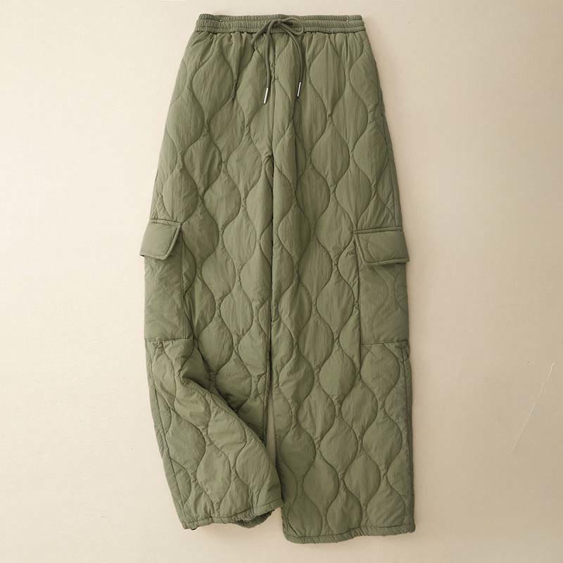 Pantalones térmicos de algodón con cordón y cintura elástica para mujer, con líneas curvas de Buddha Stones, de invierno, con bolsillos - Verde mar oscuro - US8-10，UK/AU12-14，EU40-42 (2XL) - image 0