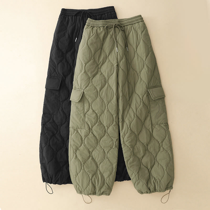 Pantalones térmicos de algodón con cordón y cintura elástica para mujer, con líneas curvas de Buddha Stones, de invierno, con bolsillos - image 1