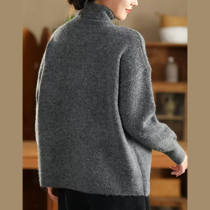 Suéter de algodón de punto para mujer, de manga larga, cuello alto, color liso, de Buddha Stones, para invierno - image 11