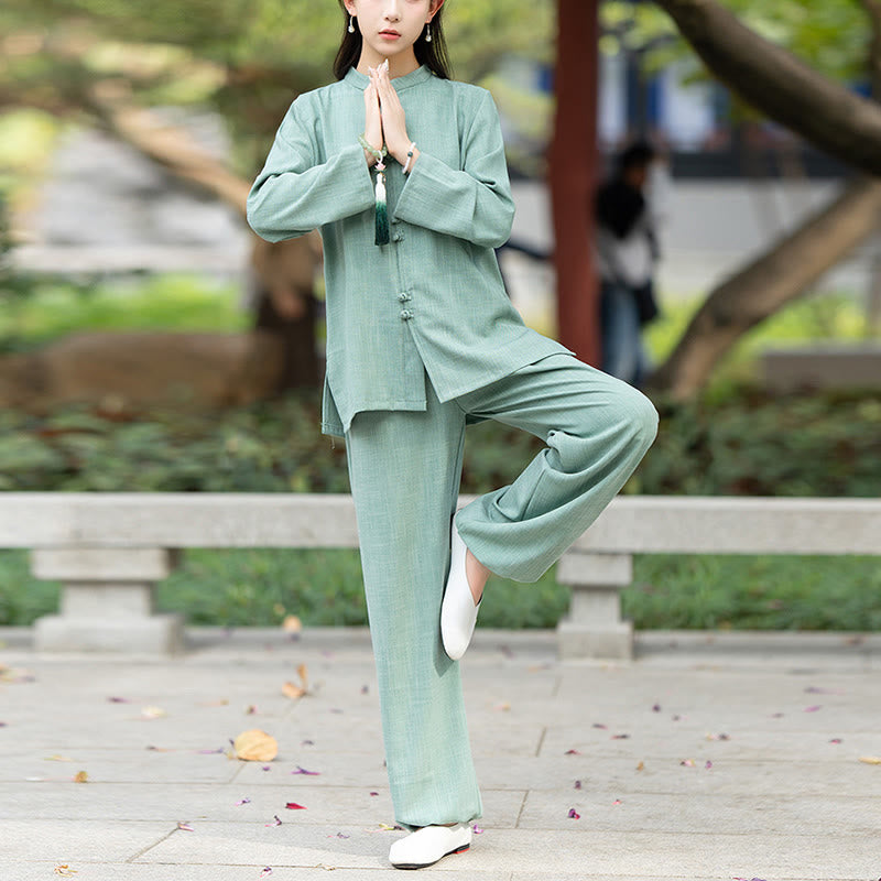 Conjunto de 2 piezas de camisa y pantalones de manga larga con botones de rana china, Buddha Stones , ropa de algodón para meditación, zen y tai chi para mujer - image 10