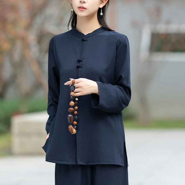 Conjunto de 2 piezas de camisa y pantalones de manga larga con botones de rana china, Buddha Stones , ropa de algodón para meditación, zen y tai chi para mujer - image 5