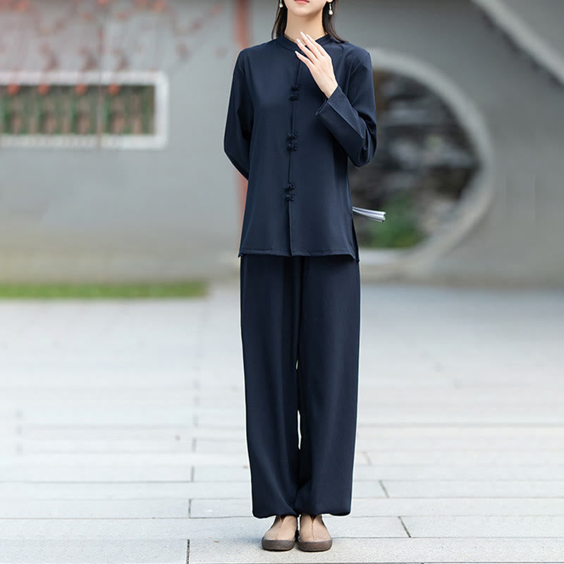 Conjunto de 2 piezas de camisa y pantalones de manga larga con botones de rana china, Buddha Stones , ropa de algodón para meditación, zen y tai chi para mujer - image 3
