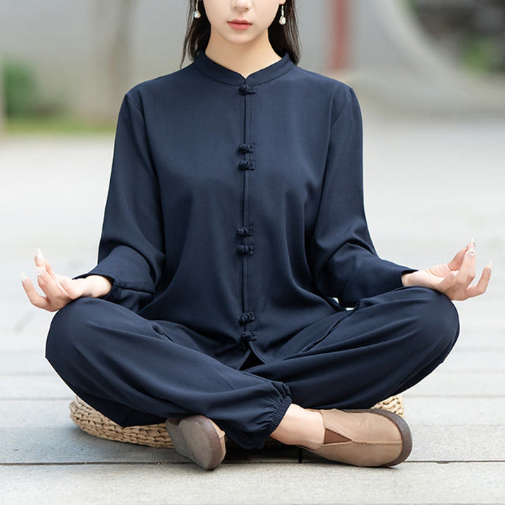 Conjunto de 2 piezas de camisa y pantalones de manga larga con botones de rana china, Buddha Stones , ropa de algodón para meditación, zen y tai chi para mujer - image 2
