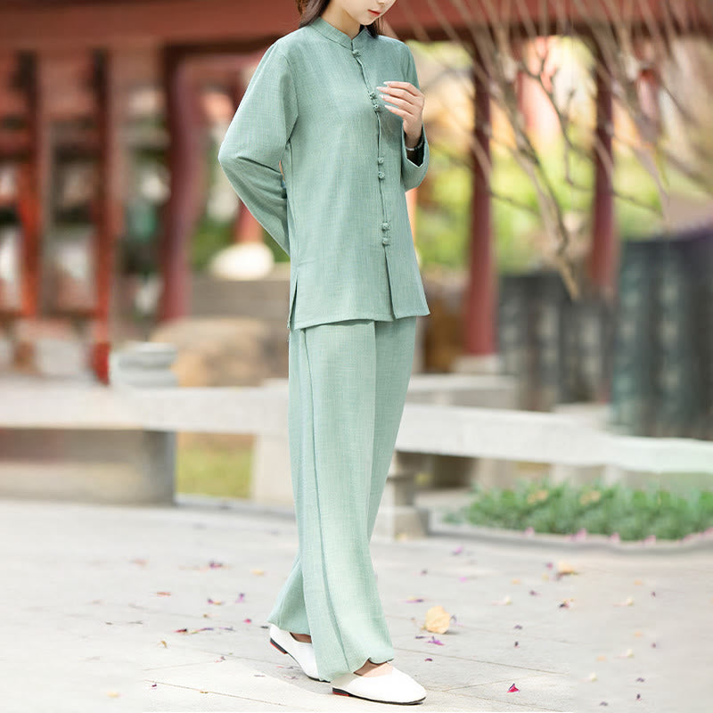 Conjunto de 2 piezas de camisa y pantalones de manga larga con botones de rana china, Buddha Stones , ropa de algodón para meditación, zen y tai chi para mujer - image 12