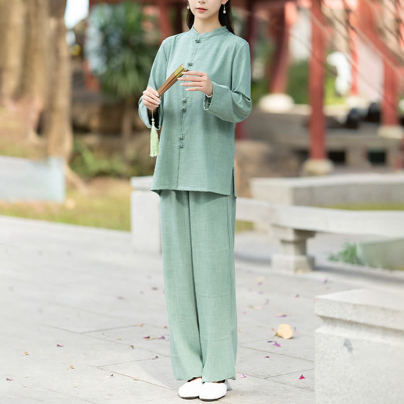 Conjunto de 2 piezas de camisa y pantalones de manga larga con botones de rana china, Buddha Stones , ropa de algodón para meditación, zen y tai chi para mujer - image 13