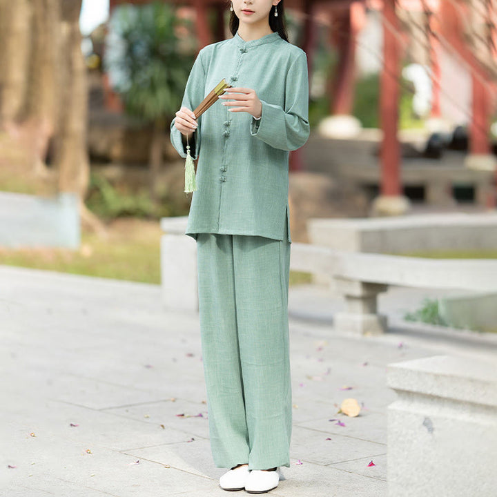 Conjunto de 2 piezas de camisa y pantalones de manga larga con botones de rana china, Buddha Stones , ropa de algodón para meditación, zen y tai chi para mujer - image 13