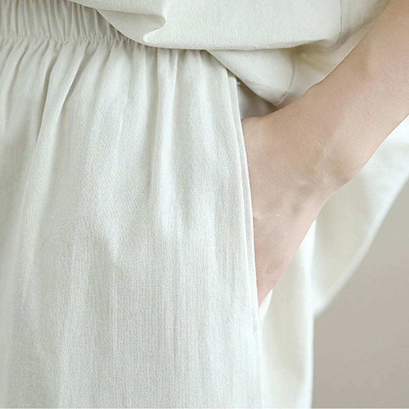 Conjunto de 2 piezas de Buddha Stones para mujer, camisa de manga larga con botones y pantalones anchos hasta los tobillos, de algodón, color liso, con bolsillos - image 10