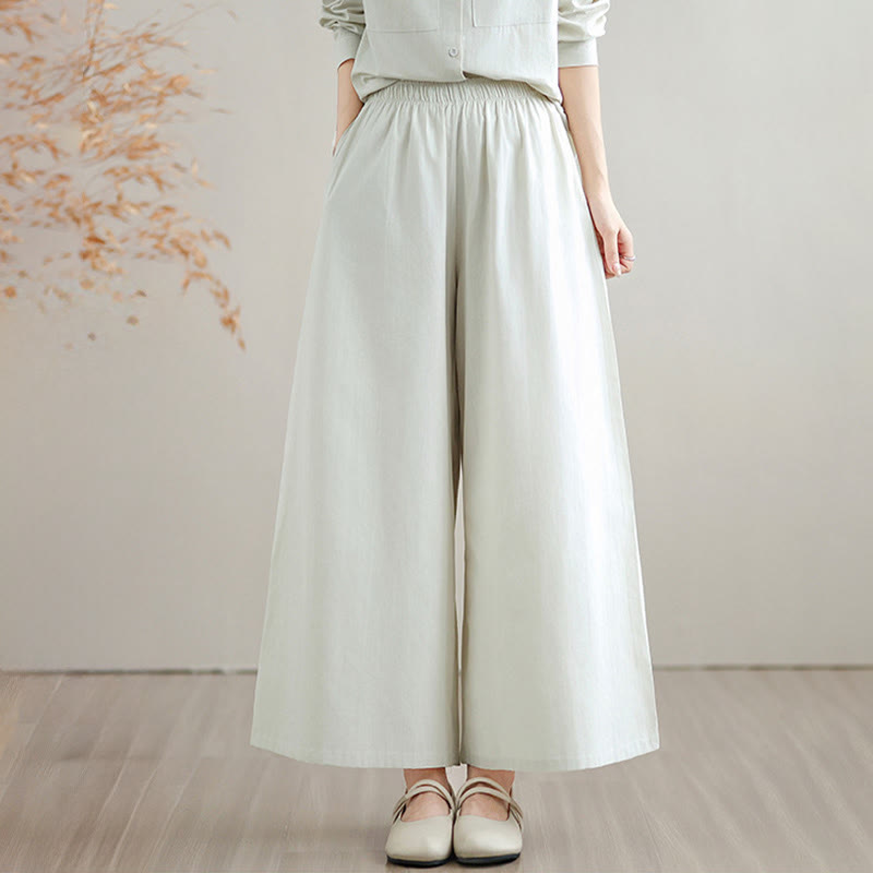 Conjunto de 2 piezas de Buddha Stones para mujer, camisa de manga larga con botones y pantalones anchos hasta los tobillos, de algodón, color liso, con bolsillos - image 5