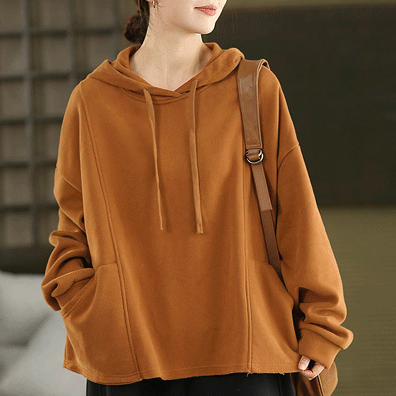 Sudadera con capucha de algodón de manga larga con forro polar de color liso para mujer con bolsillos de Buddha Stones para invierno - Naranja - US4-8/10, UK/AU8-12/14, EU36-40/42 (F) - image 0