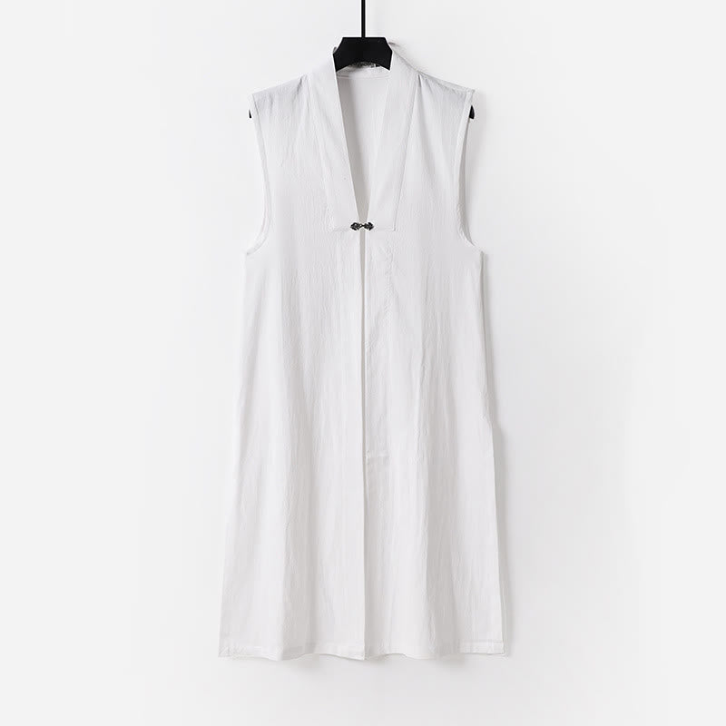 Traje de 2 piezas de Buddha Stones para hombre, de manga larga, liso, estilo taoísta, con cordones, tipo kimono, sin mangas, para ceremonia de Qigong - image 1