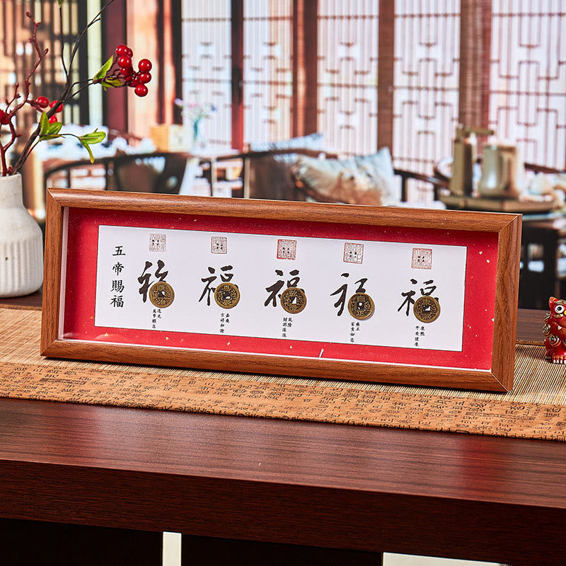 Marco de fotos con Buddha Stones , personaje Fu, monedas de los Cinco Emperadores, adorno para decoración del hogar - Estilo4 - Tablero de fibra de densidad media (13 x 40 x 4 cm) - image 7