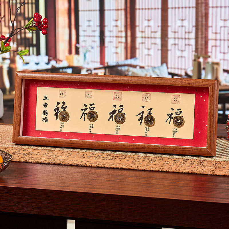 Marco de fotos con Buddha Stones , personaje Fu, monedas de los Cinco Emperadores, adorno para decoración del hogar - Estilo 2 - Tablero de fibra de densidad media (13 x 40 x 4 cm) - image 2