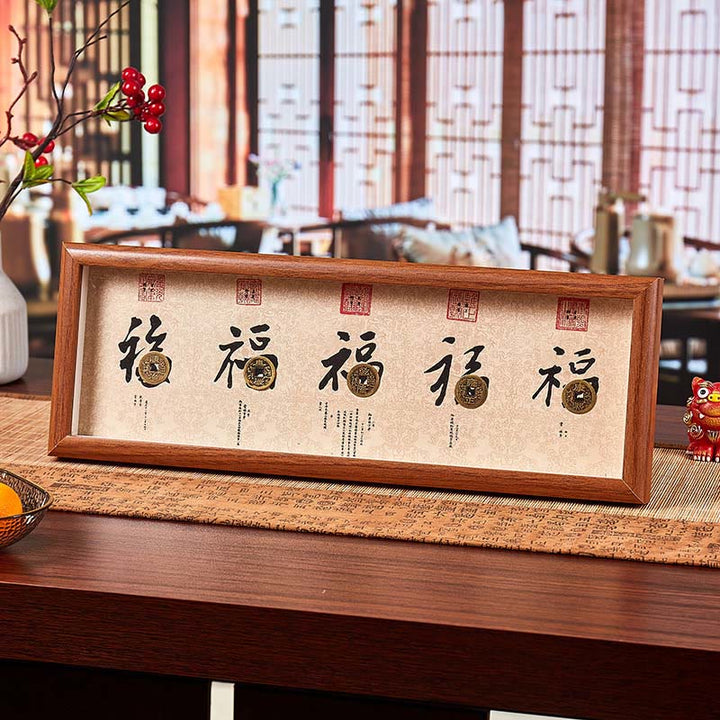 Marco de fotos con Buddha Stones , personaje Fu, monedas de los Cinco Emperadores, adorno para decoración del hogar - Estilo3 - Tablero de fibra de densidad media (13 x 40 x 4 cm) - image 3