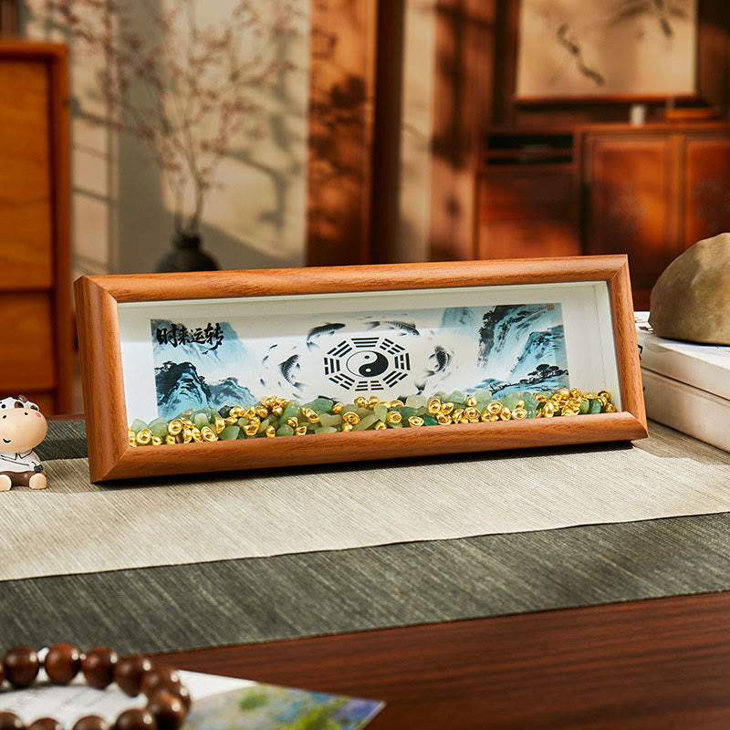 Buddha Stones, cristal verde, Bagua, pez koi, símbolo Yin Yang, lingote dorado, marco de fotos, adorno para decoración del hogar - Estilo 2 - Tablero de fibra de densidad media (9 x 30 x 4 cm) - image 1