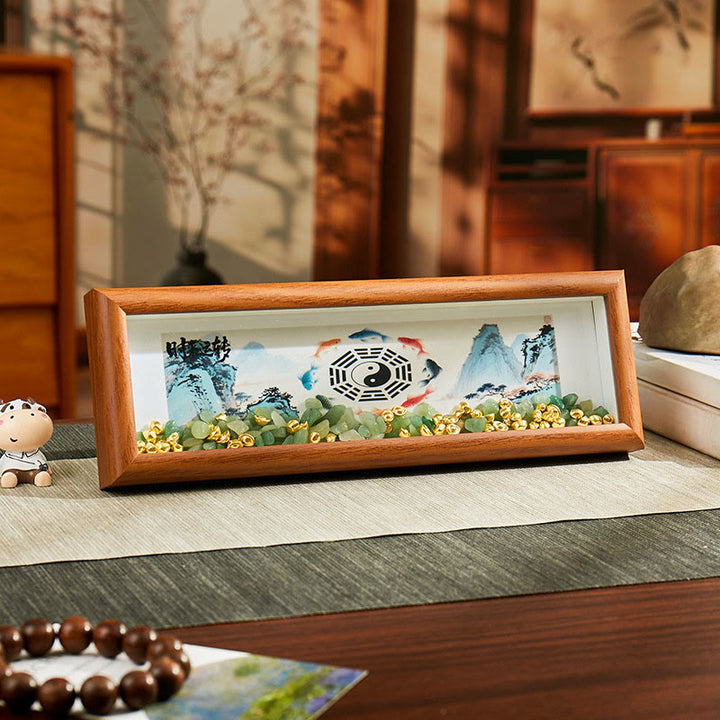 Buddha Stones, cristal verde, Bagua, pez koi, símbolo Yin Yang, lingote dorado, marco de fotos, adorno para decoración del hogar - Estilo4 - Tablero de fibra de densidad media (9 x 30 x 4 cm) - image 3