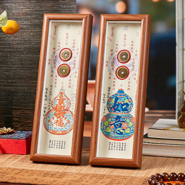 Marco de fotos con monedas de cobre y calabaza con carácter Fu de Buddha Stones, adorno para decoración del hogar - image 8