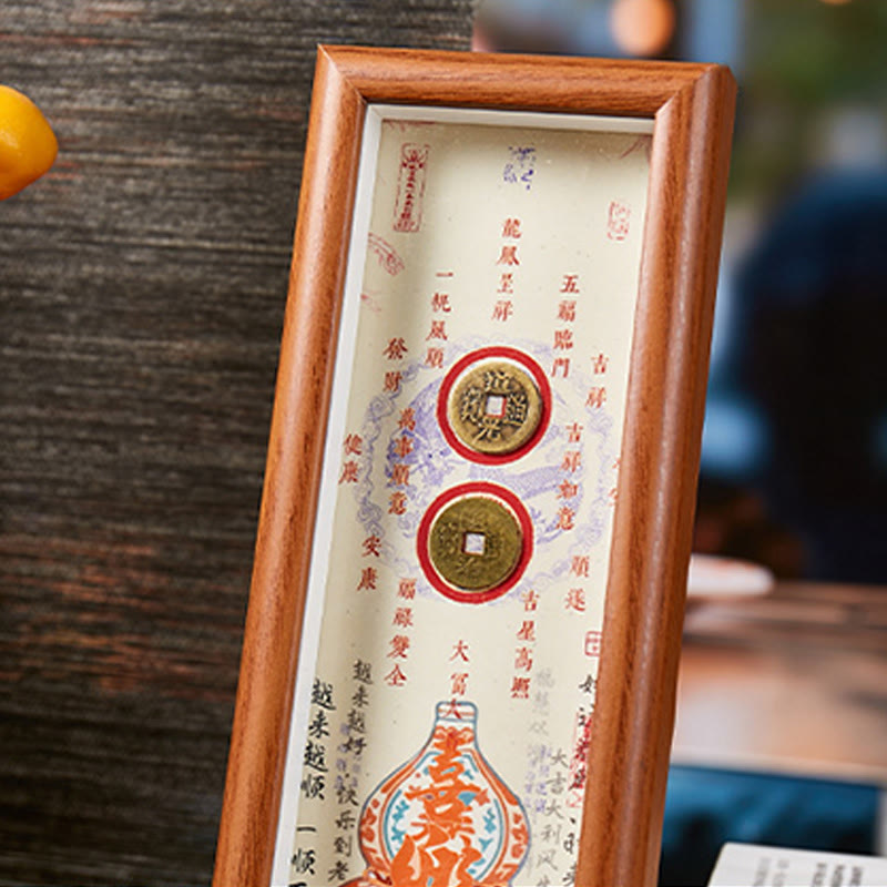 Marco de fotos con monedas de cobre y calabaza con carácter Fu de Buddha Stones, adorno para decoración del hogar - image 1