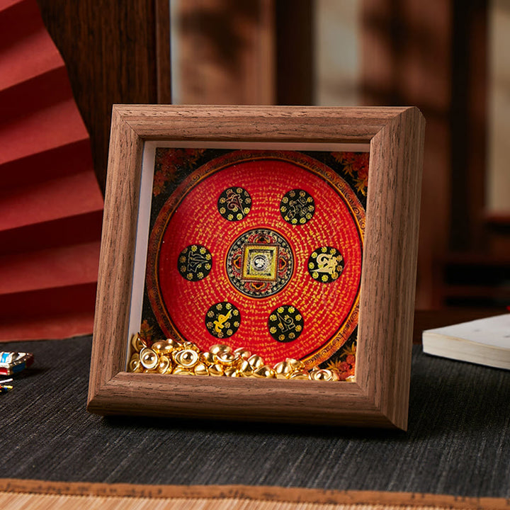 Marco de fotos Thangka con lingote dorado de Om Mani Padme Hum tibetano con Buddha Stones, adorno para decoración del hogar - Estilo 2 - Tablero de fibra de densidad media marrón (10 x 10 x 4 cm) - image 3