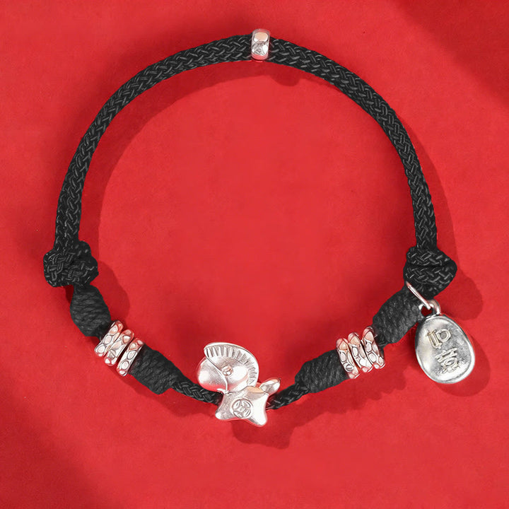 Pulsera de hilo con Buddha Stones en plata de ley 999 y el Año del Caballo de la Libertad - Cuerda negra (circunferencia de la muñeca: 14-21 cm) - image 14
