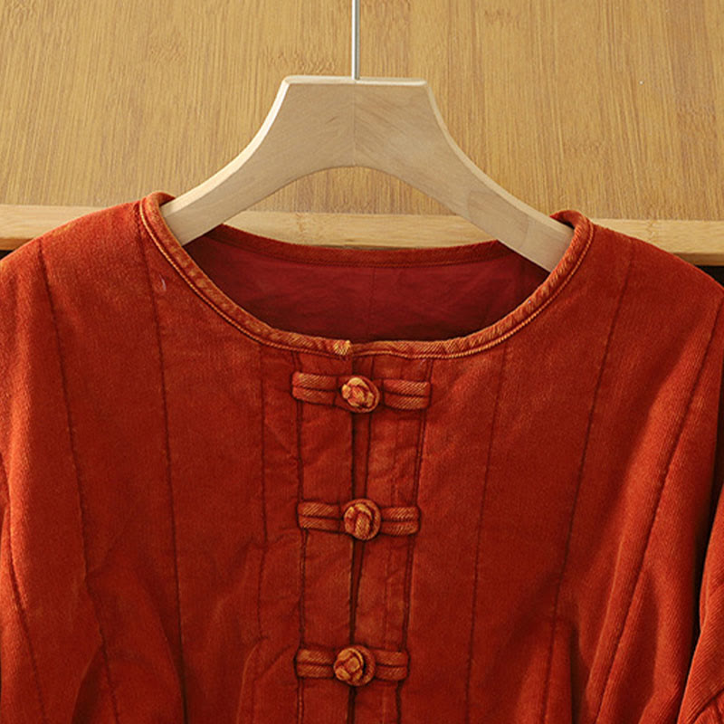 Chaqueta de pana de poliéster de manga larga con botones de rana de invierno para mujer de Buddha Stones  - image 2