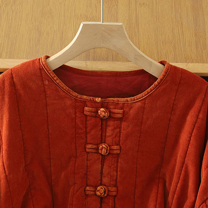 Chaqueta de pana de poliéster de manga larga con botones de rana de invierno para mujer de Buddha Stones  - image 2