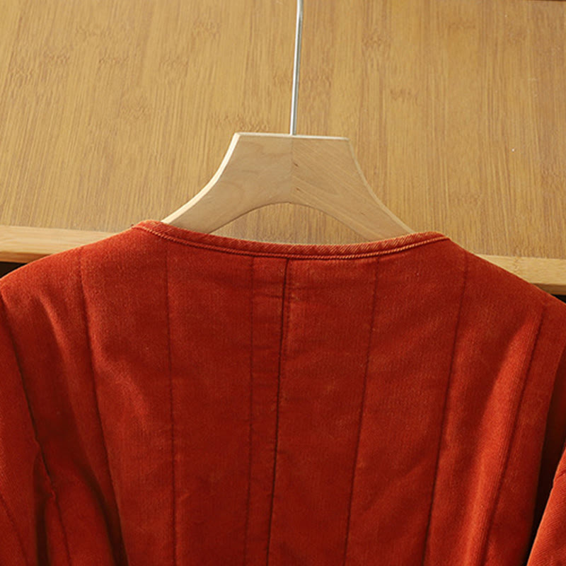 Chaqueta de pana de poliéster de manga larga con botones de rana de invierno para mujer de Buddha Stones  - image 3