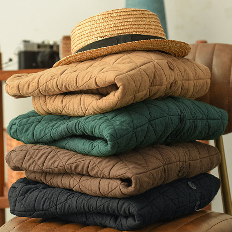 Chaqueta térmica de algodón de manga larga con estampado de rombos para mujer, con bolsillos, de Buddha Stones - image 17