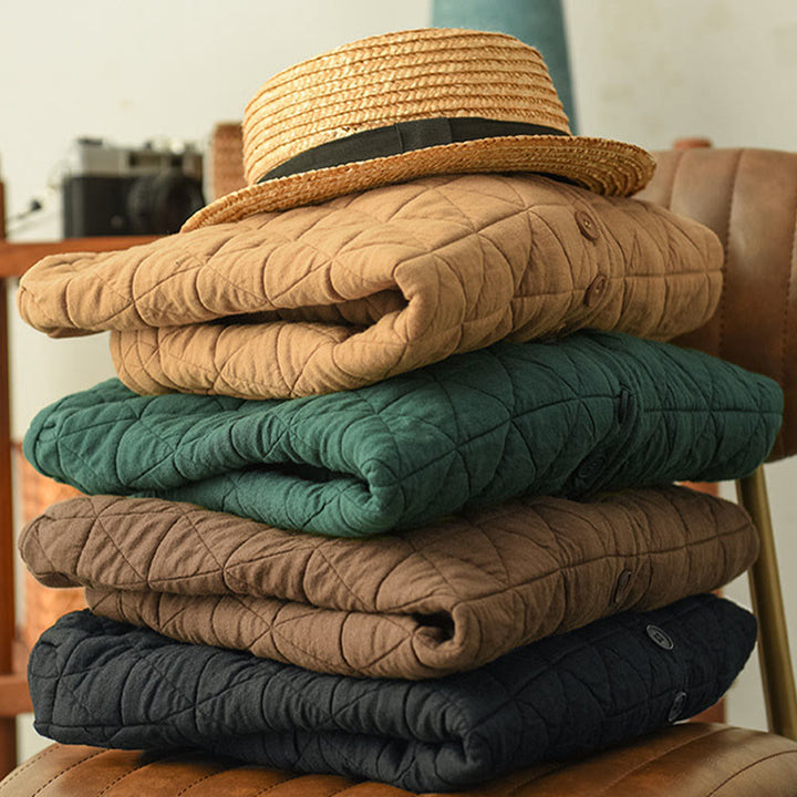 Chaqueta térmica de algodón de manga larga con estampado de rombos para mujer, con bolsillos, de Buddha Stones - image 17