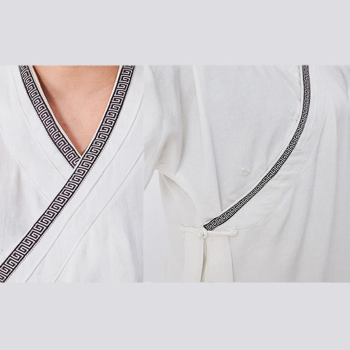 Bata taoísta unisex de lino de manga larga con botones de rana, kimono y pantalones, traje de ceremonia de Qigong, 2 piezas, con Buddha Stones , Wudang Fall - image 4