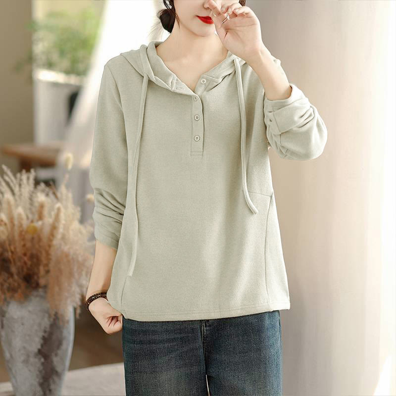 Sudadera con capucha de algodón de manga larga para mujer, color liso, con estampado de Buddha Stones, para invierno - Beige - US8-10，UK/AU12-14，EU40-42 (2XL) - image 0
