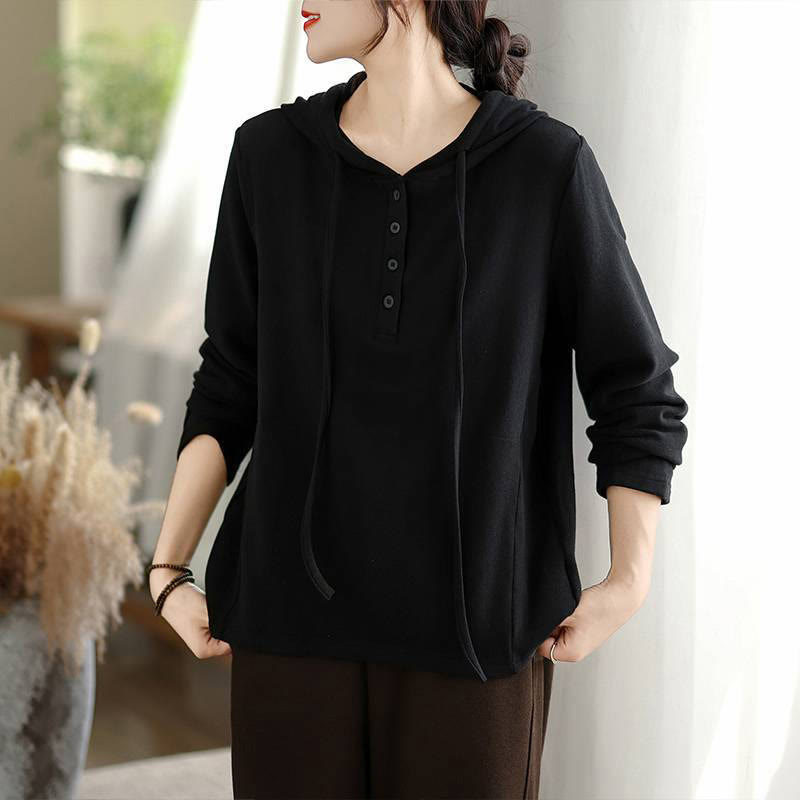 Sudadera con capucha de algodón de manga larga para mujer, color liso, con estampado de Buddha Stones, para invierno - Negro - US8-10，UK/AU12-14，EU40-42 (2XL) - image 18