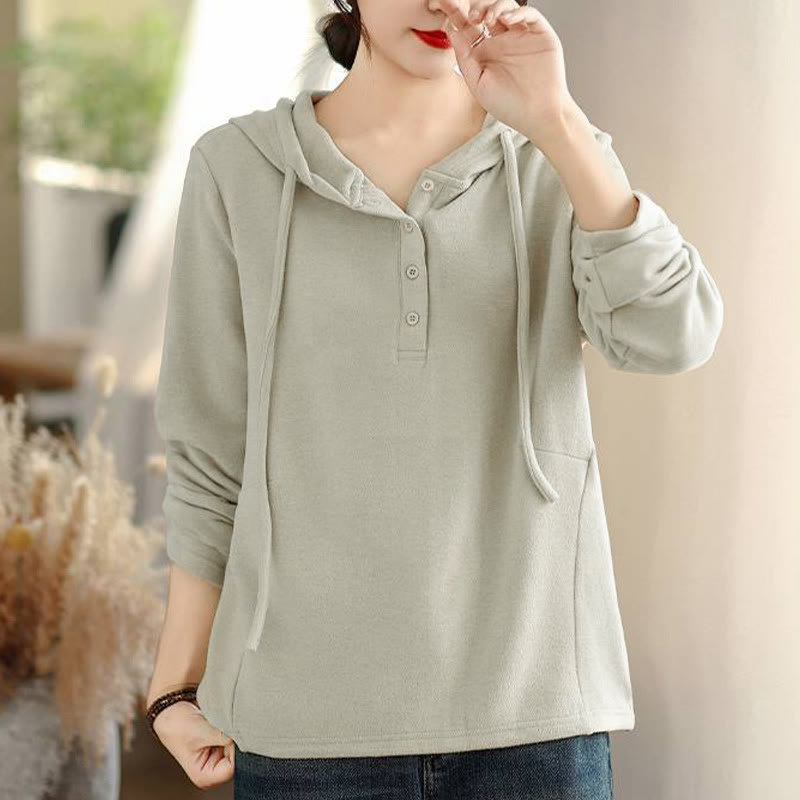 Sudadera con capucha de algodón de manga larga para mujer, color liso, con estampado de Buddha Stones, para invierno - image 5