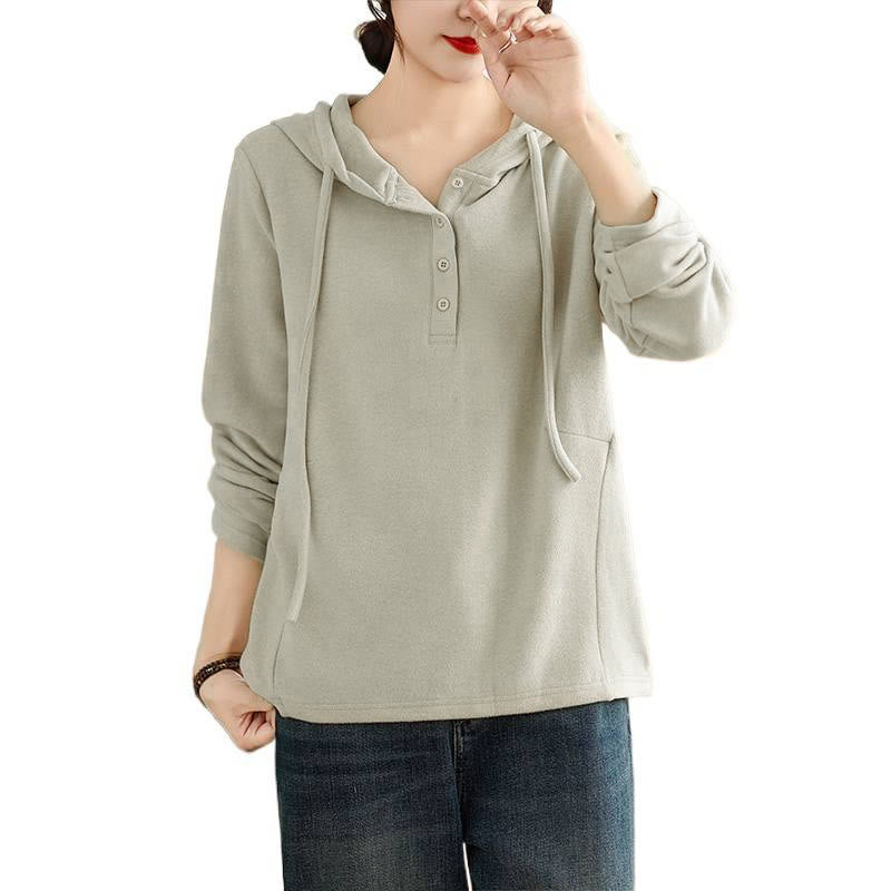 Sudadera con capucha de algodón de manga larga para mujer, color liso, con estampado de Buddha Stones, para invierno - image 11