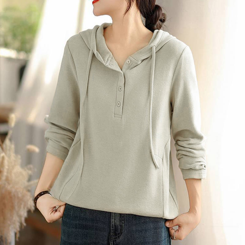 Sudadera con capucha de algodón de manga larga para mujer, color liso, con estampado de Buddha Stones, para invierno - image 6