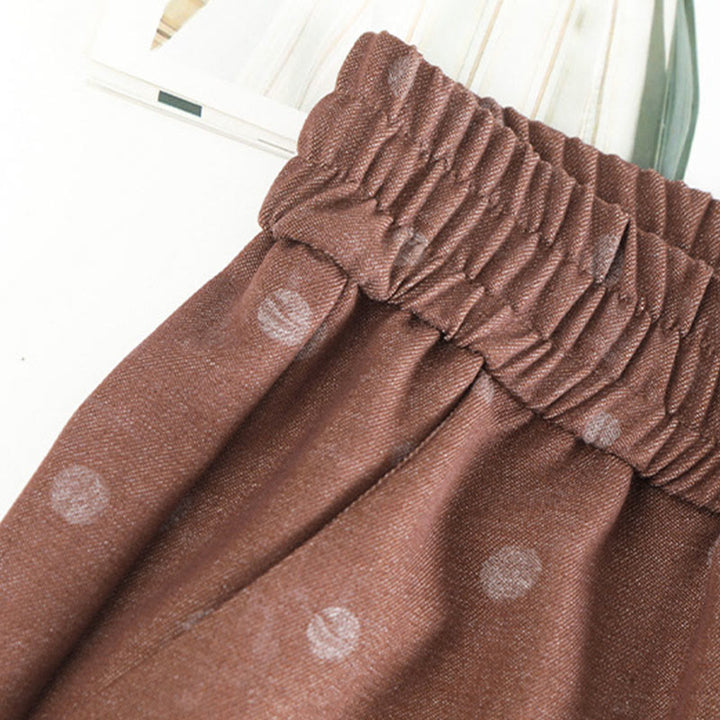 Buddha Stones anchos de poliéster para mujer con estampado de lunares blancos y bolsillos - image 9