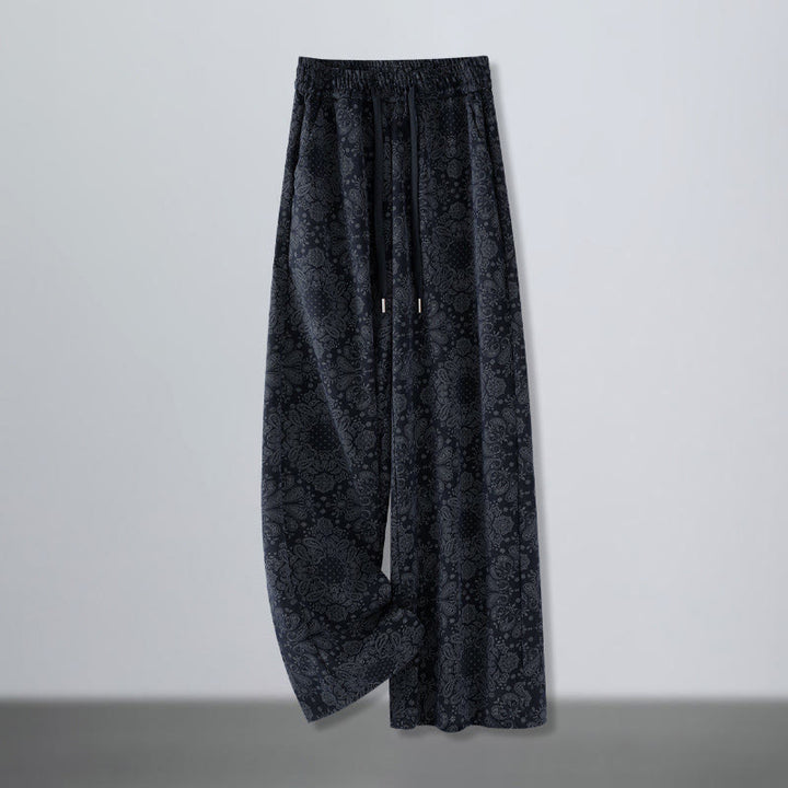 Pantalones anchos de poliéster con estampado floral de Buddha Stones para mujer, con bolsillos - Azul medianoche - US12, UK/AU16, EU44 (3XL) - image 0