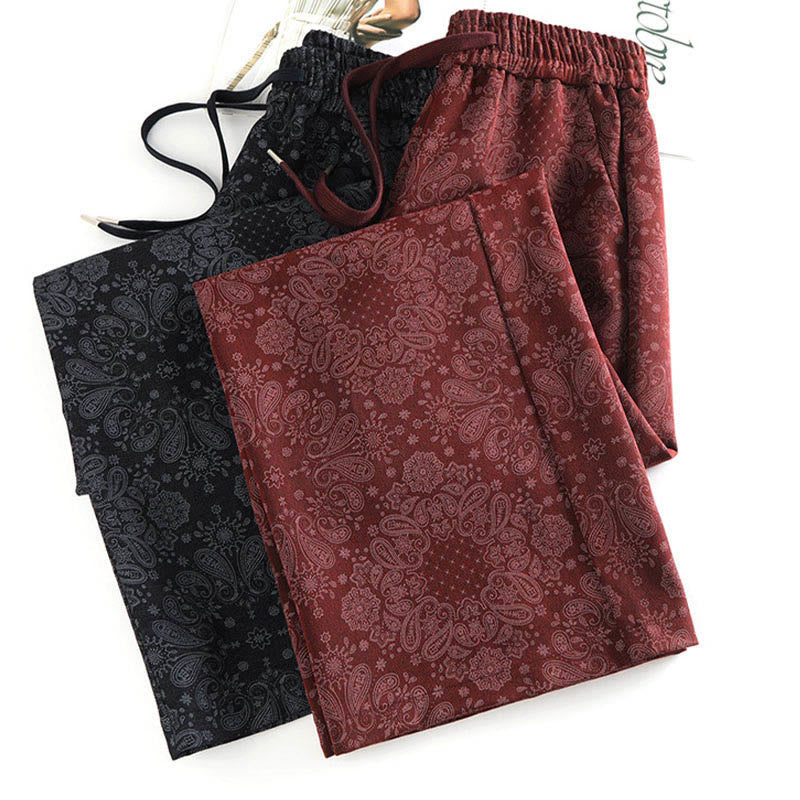 Pantalones anchos de poliéster con estampado floral de Buddha Stones para mujer, con bolsillos - image 14