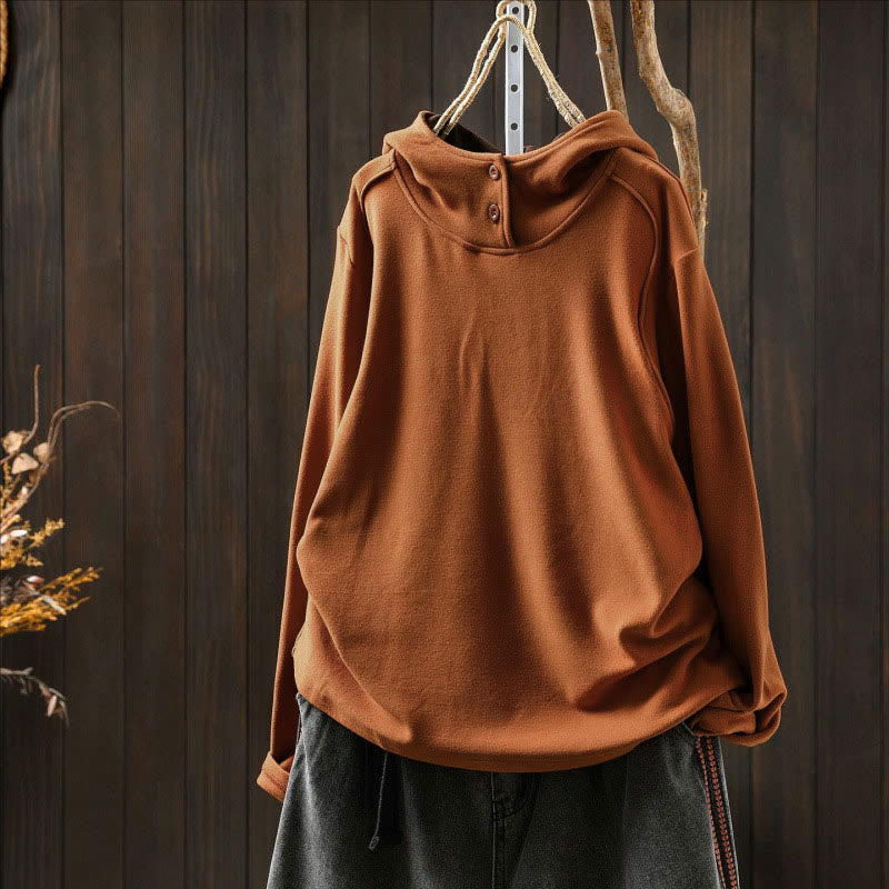 Sudadera con capucha de algodón de manga larga gruesa para mujer, color sólido, de invierno , con Buddha Stones - image 1