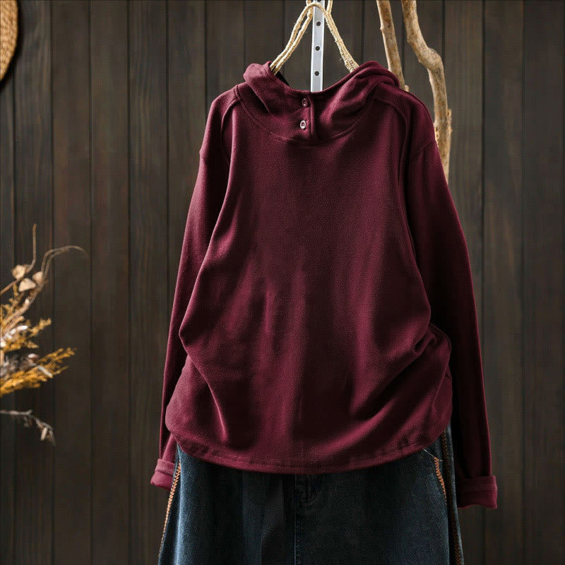 Sudadera con capucha de algodón de manga larga gruesa para mujer, color sólido, de invierno , con Buddha Stones - image 10