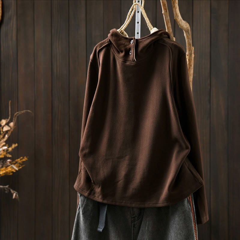 Sudadera con capucha de algodón de manga larga gruesa para mujer, color sólido, de invierno , con Buddha Stones - image 15