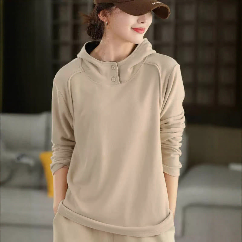 Sudadera con capucha de algodón de manga larga gruesa para mujer, color sólido, de invierno , con Buddha Stones - PapayaWhip - US4, UK/AU8, EU36 (F) - image 7
