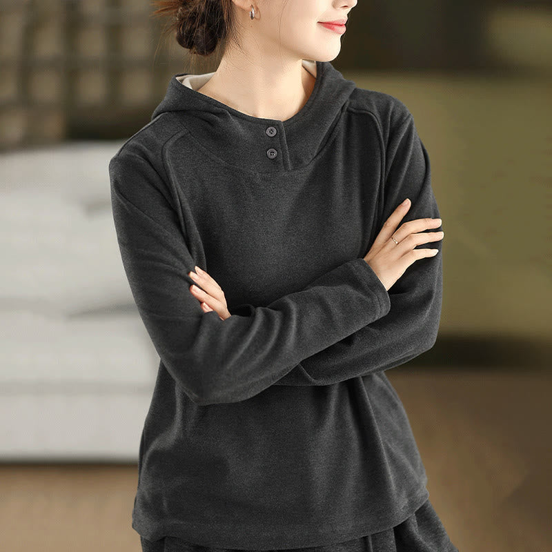 Sudadera con capucha de algodón de manga larga gruesa para mujer, color sólido, de invierno , con Buddha Stones - Gris oscuro - US4, UK/AU8, EU36 (F) - image 11