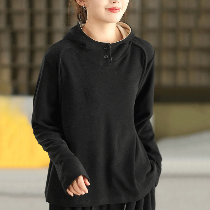 Sudadera con capucha de algodón de manga larga gruesa para mujer, color sólido, de invierno , con Buddha Stones - Negro - US4, UK/AU8, UE36 (F) - image 16