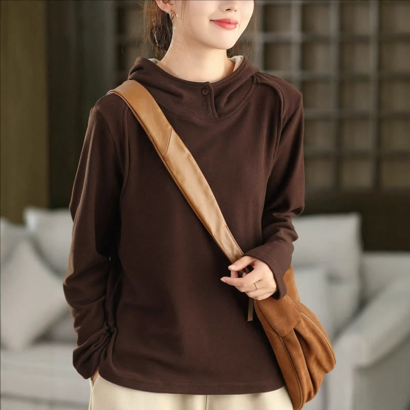 Sudadera con capucha de algodón de manga larga gruesa para mujer, color sólido, de invierno , con Buddha Stones - Marrón silla de montar - US4, UK/AU8, EU36 (F) - image 14