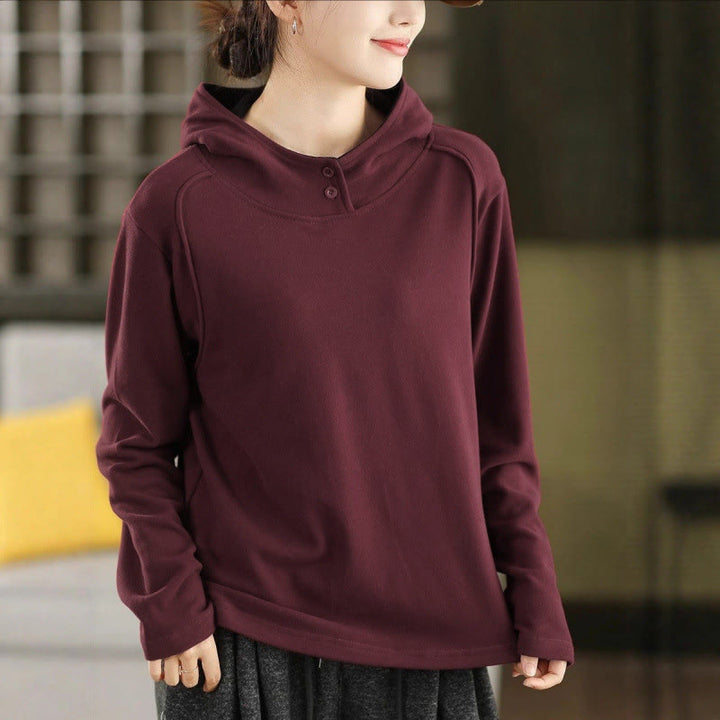 Sudadera con capucha de algodón de manga larga gruesa para mujer, color sólido, de invierno , con Buddha Stones - Rojo oscuro - US4, UK/AU8, EU36 (F) - image 9