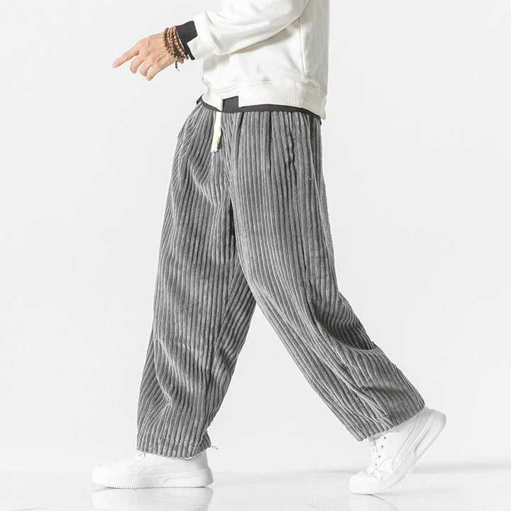Pantalones harén de pana con cordón y bolsillos para hombre, estilo retro de invierno, con Buddha Stones - image 1