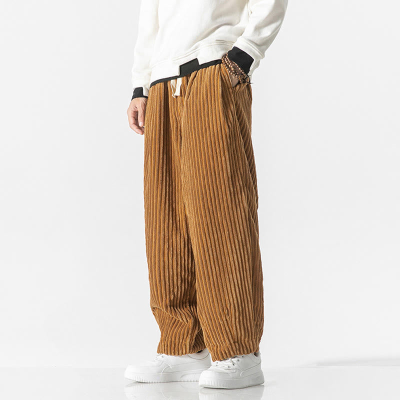 Pantalones harén de pana con cordón y bolsillos para hombre, estilo retro de invierno, con Buddha Stones - image 11