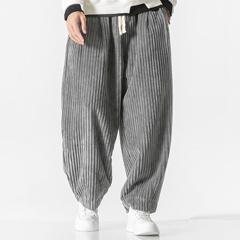 Pantalones harén de pana con cordón y bolsillos para hombre, estilo retro de invierno, con Buddha Stones - image 4